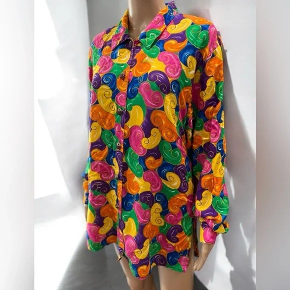 True Vintage Anthony Mark Hankins Multicolor 90’s psychedelic button up top-L - Picture 5 of 11
